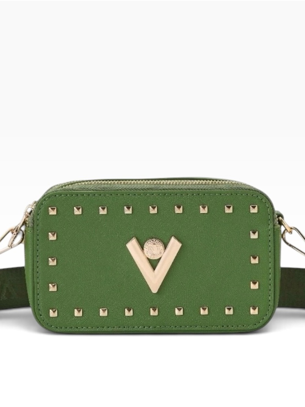 Valentino Orlandi V‑Emblem Olive Green Studded X-body Bag